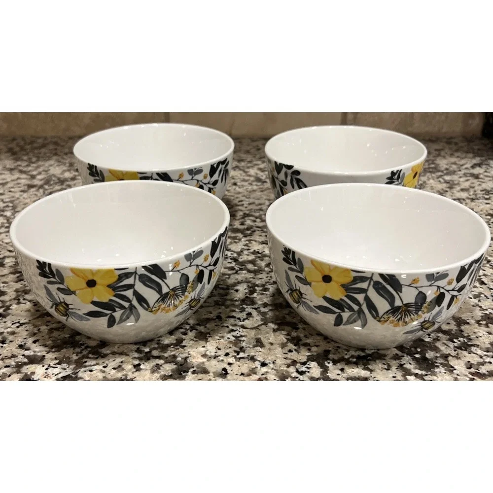 Set Of 4 ROYAL NORFOLK Spring‎ Bee Floral Soup Cereal Bowls 5.5